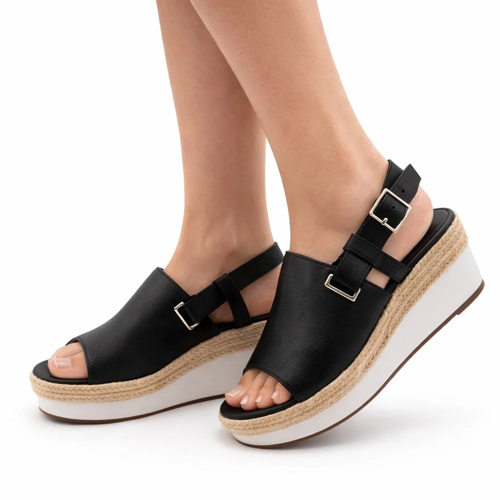 Sole Society Ayelani Boho Black Espadrille Wedge Open Toe Sandals SZ 9M
